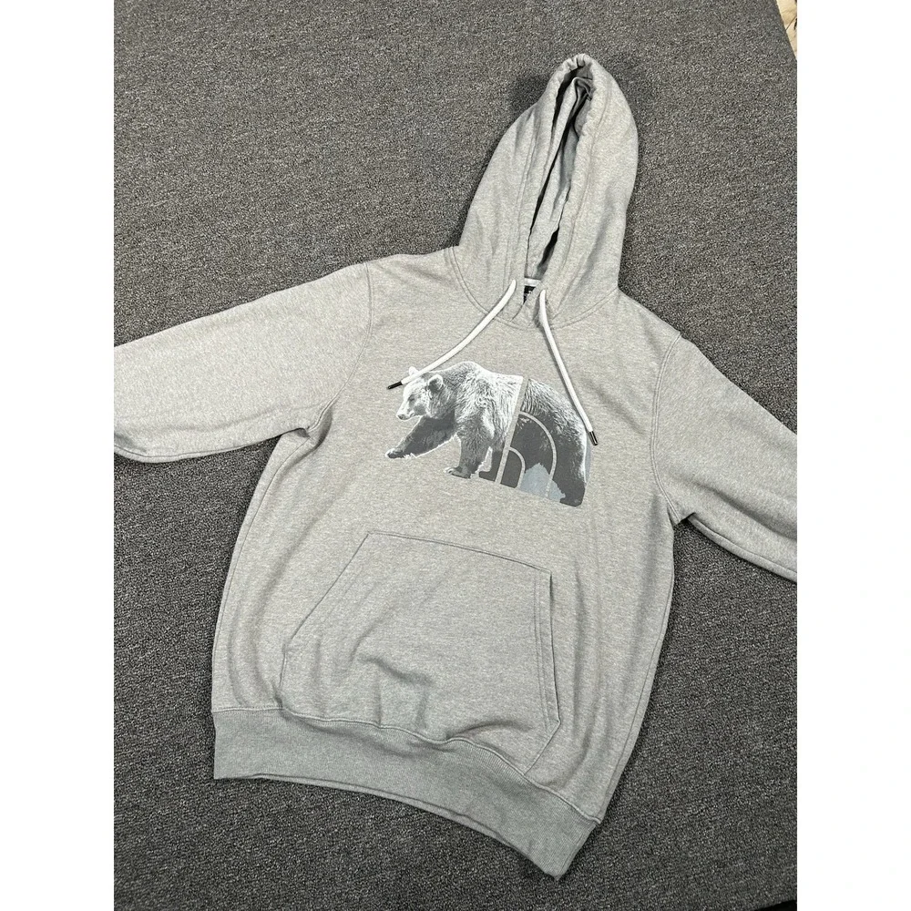 The North Face Bear On The Move Pullover Hoodie Gray Mens Small Drawstrings